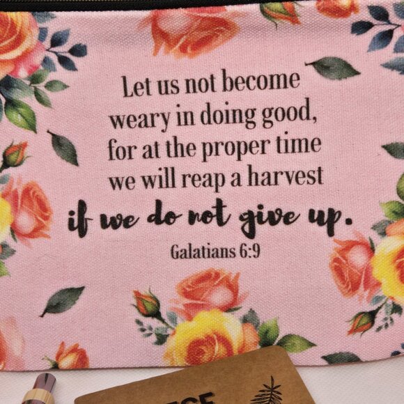 NEW INSPIRATIONAL FAITH CANVAS POUCH, NOTEPAD, PEN, BOOKMARK & KEYCHAIN GIFT SET - Picture 2 of 10